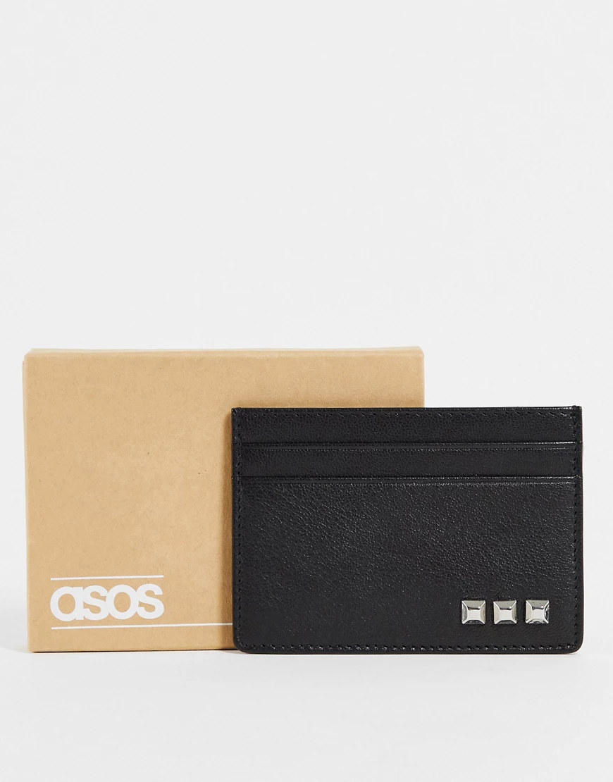 ASOS DESIGN – Kartenetui aus Leder in Schwarz mit Nietenbesatz günstig online kaufen