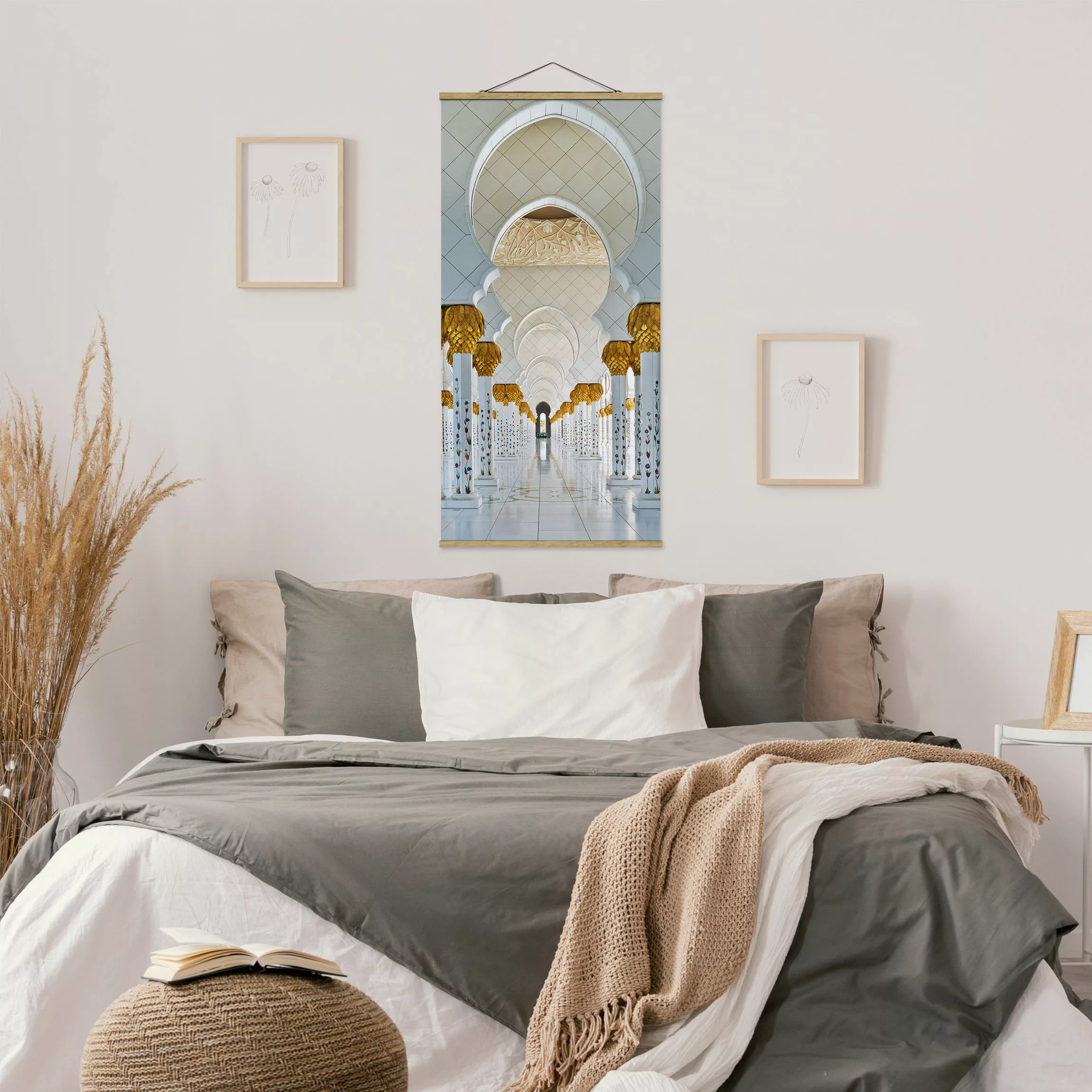 Stoffbild Architektur mit Posterleisten - Hochformat Moschee in Abu Dhabi günstig online kaufen