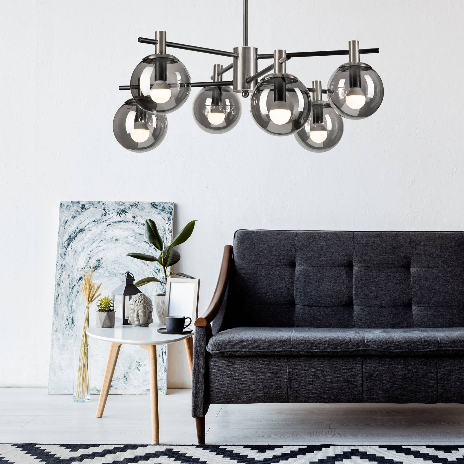 Deckenlampe Lilou, Ø 53cm, rauchgrau, Glas/Metall, 6-flg. günstig online kaufen