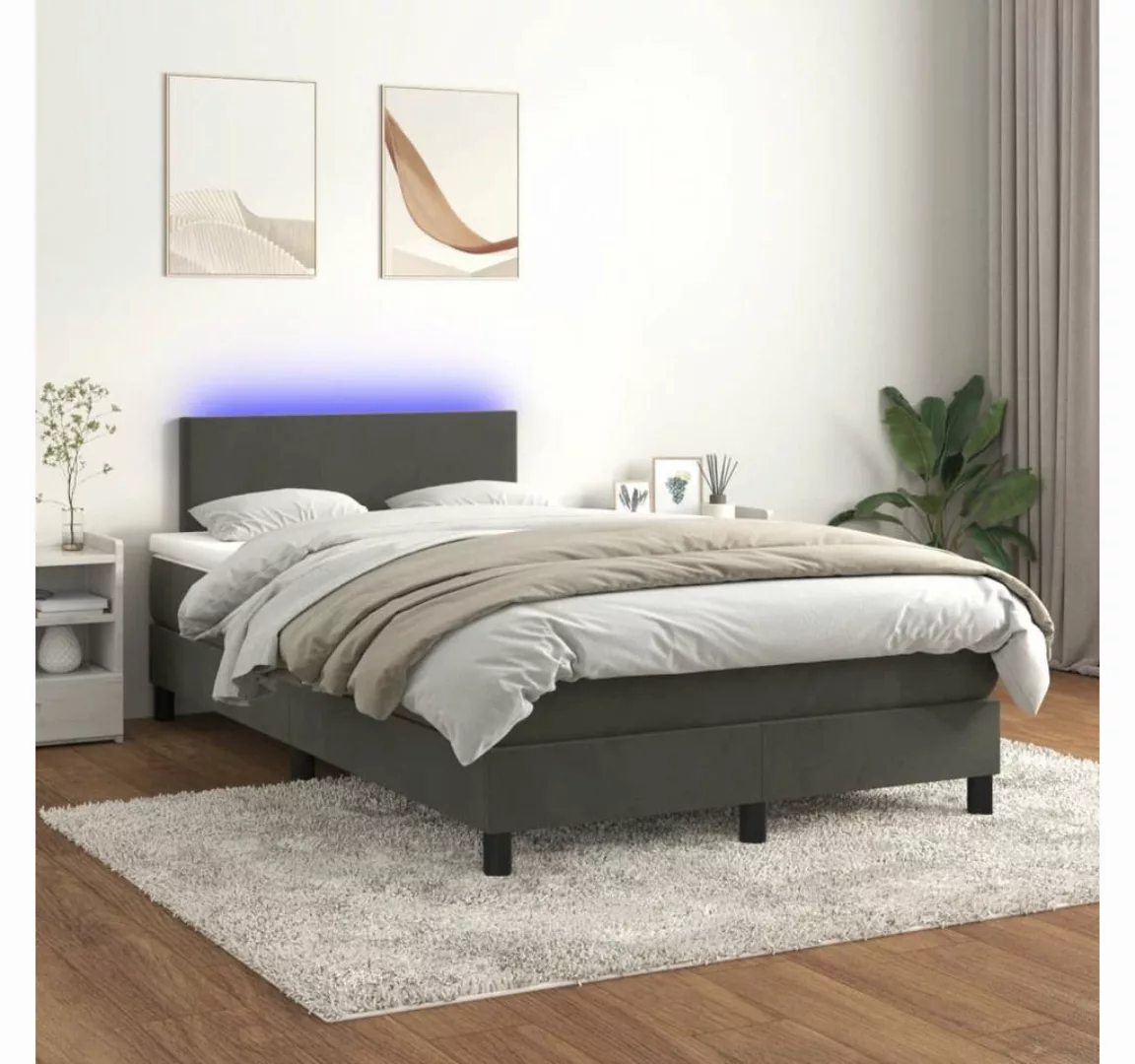 vidaXL Boxspringbett Boxspringbett mit Matratze LED Dunkelgrau 120x200 cm S günstig online kaufen