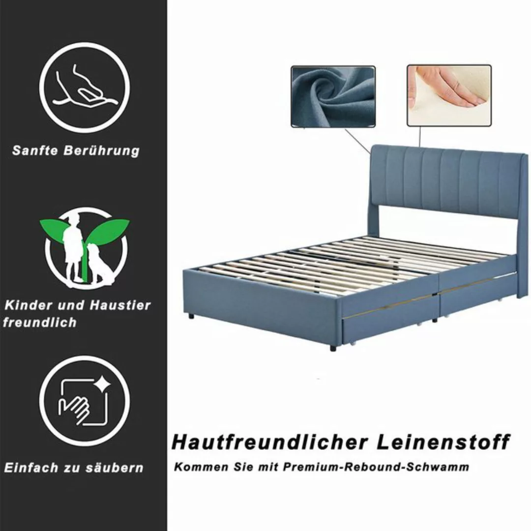 DOPWii Polsterbett 140x200cm Doppelbett mit Schubladen,Lattenrost,Rückenleh günstig online kaufen