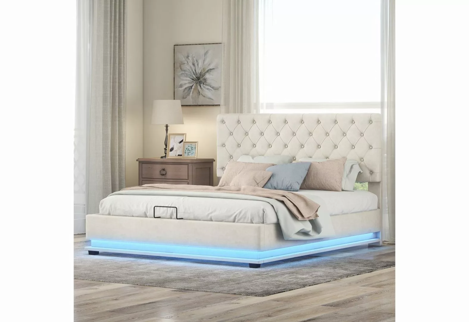 REDOM Polsterbett Doppelbett mit LED in diversen Farben (Stauraumbett mit H günstig online kaufen