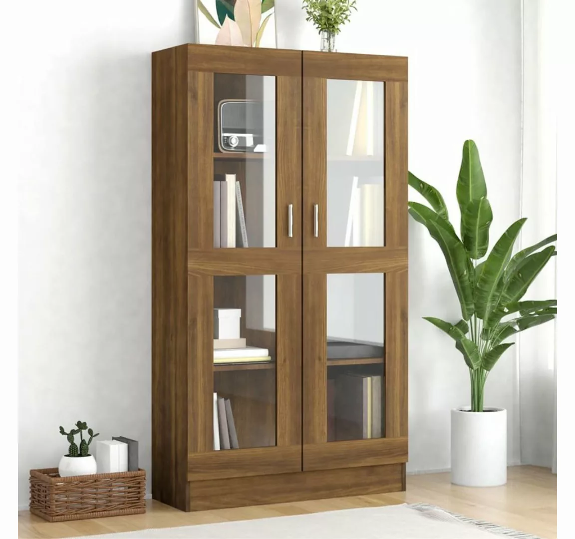 furnicato Vitrine Vitrinenschrank Braun Eiche-Optik 82,5x30,5x150cm Holzwer günstig online kaufen