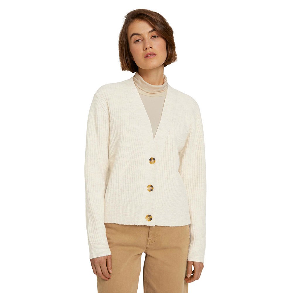 Tom Tailor Cozy Rib Strickjacke 2XL Creme Beige Melange günstig online kaufen