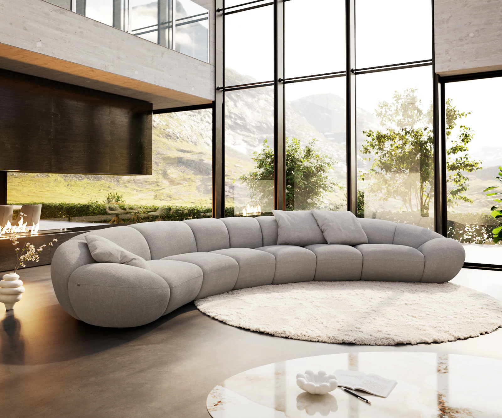 Big-Sofa Lunna 470x210 cm Strukturstoff Soft Grau 3 Kissen günstig online kaufen
