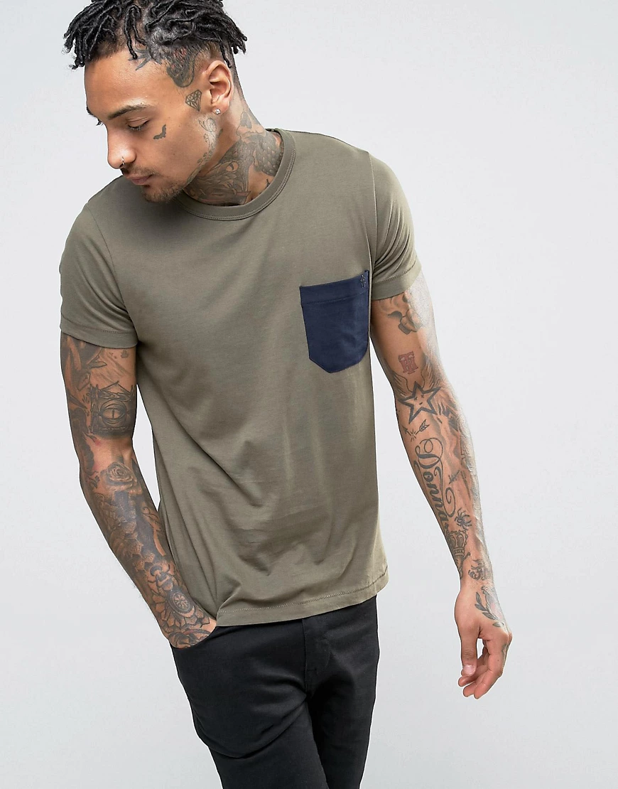 French Connection – T-Shirt mit Kontrasttasche-Grün günstig online kaufen