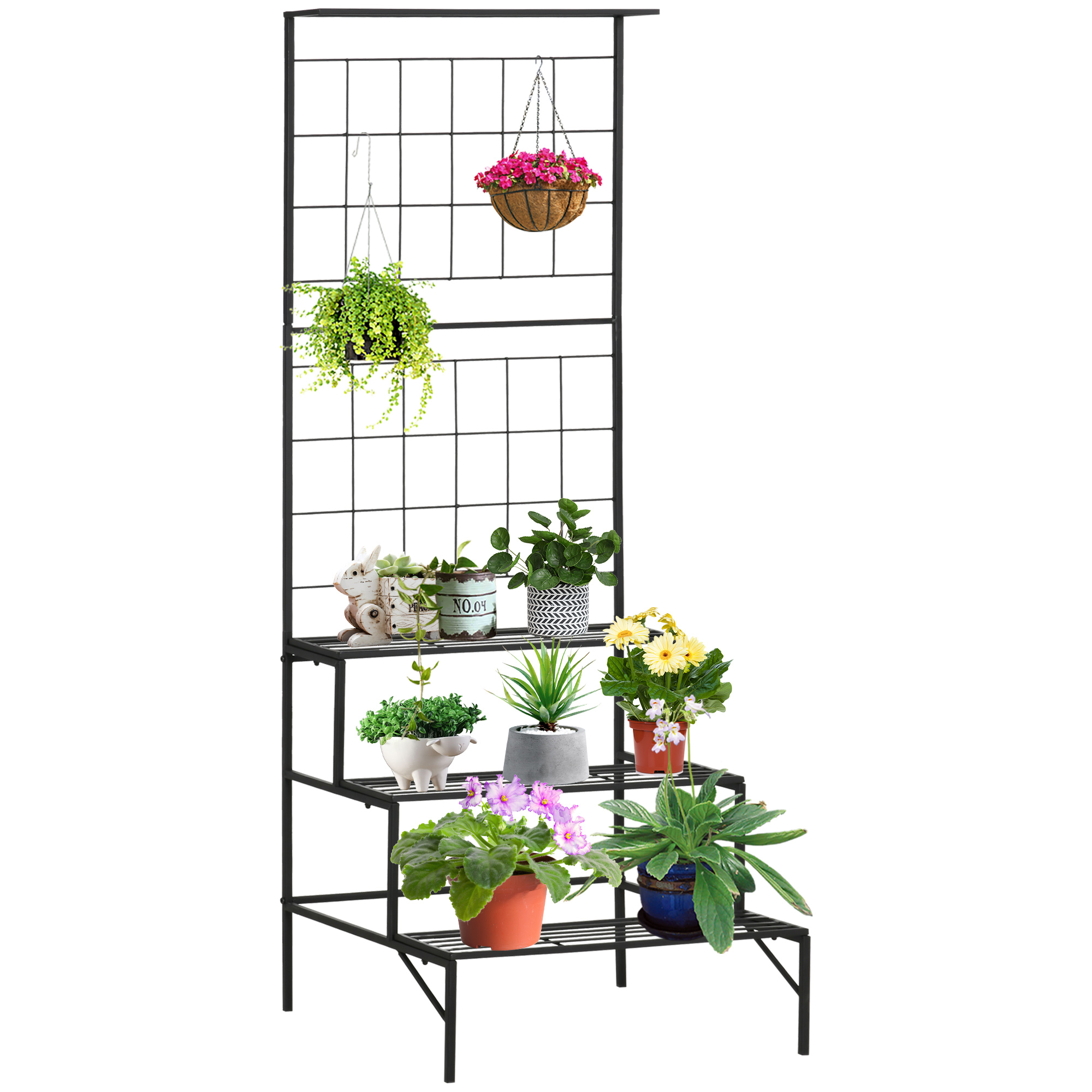 Outsunny Blumentreppe Metall 3 Stufen  Pflanzenständer für Innen & Außen, L günstig online kaufen
