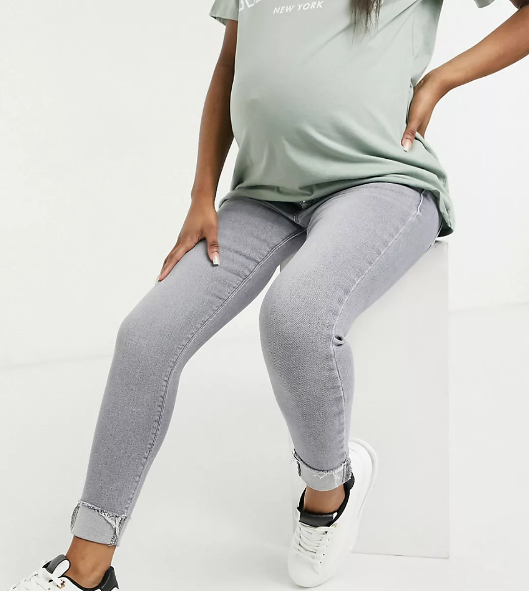 River Island Maternity – Molly – Graue Jeans mit engem Schnitt und Überbauc günstig online kaufen