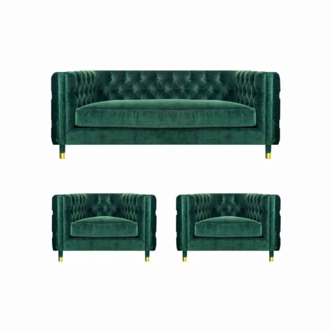 JVmoebel Chesterfield-Sofa Modern Design Möbel Sofagarnitur Set 3tlg Textil günstig online kaufen