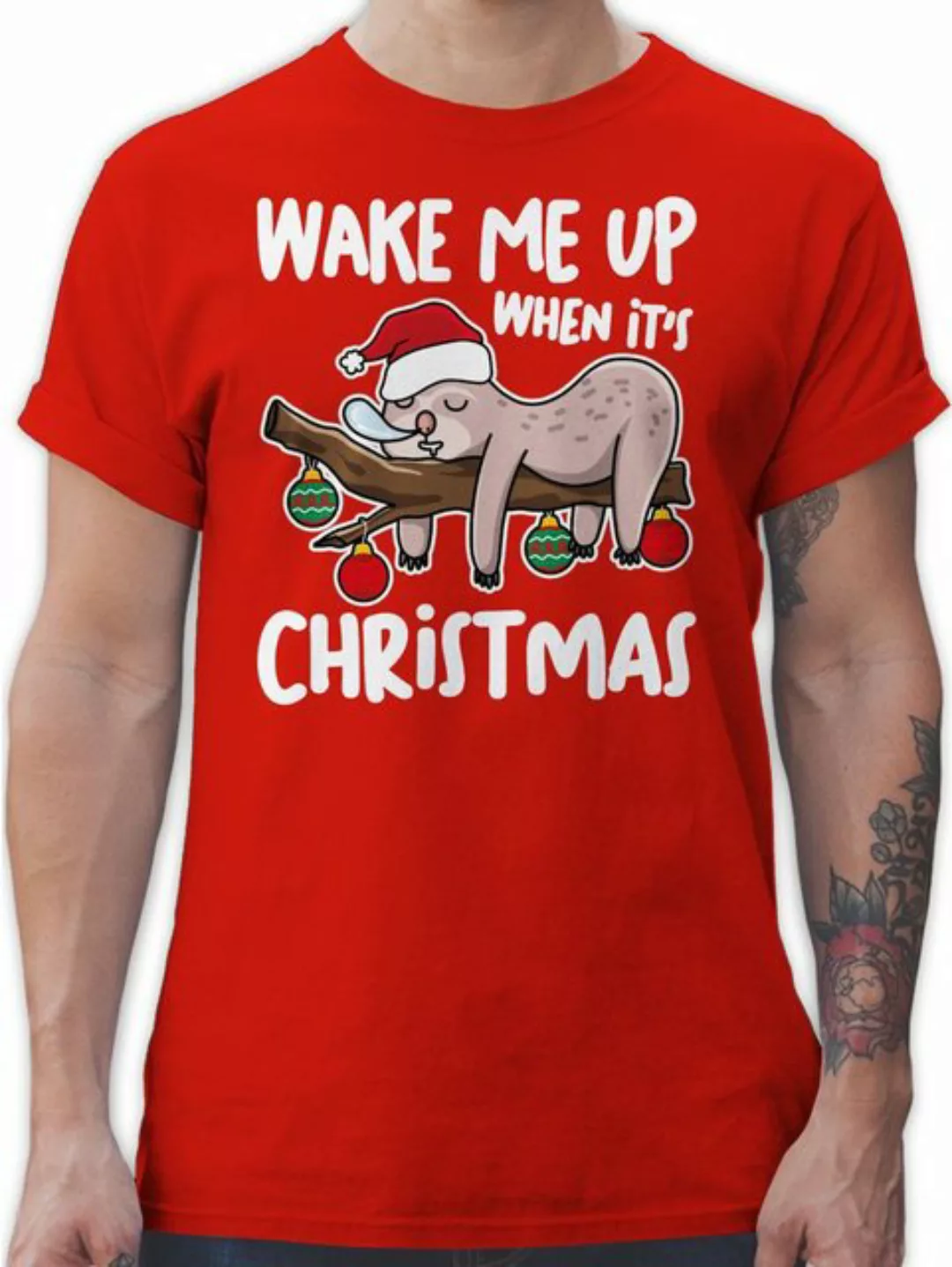 Shirtracer T-Shirt Wake me up when it's christmas - weiß Weihachten Kleidun günstig online kaufen