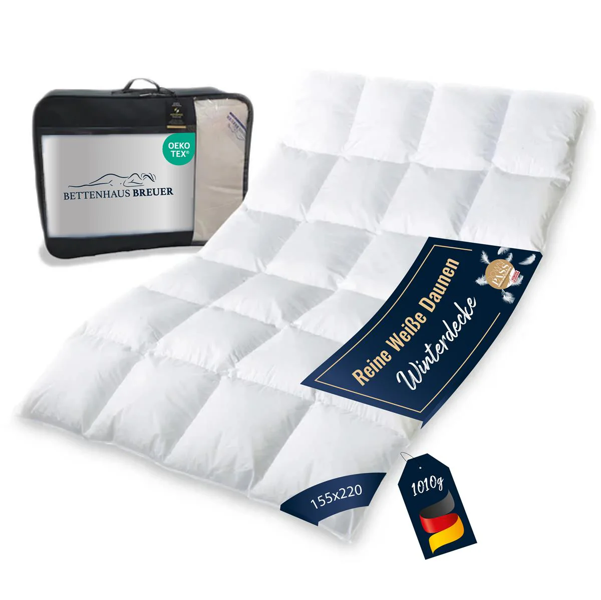 Daunendecke 100% neue Daunen Bettdecke 155x220 Daunenpass 1010g günstig online kaufen