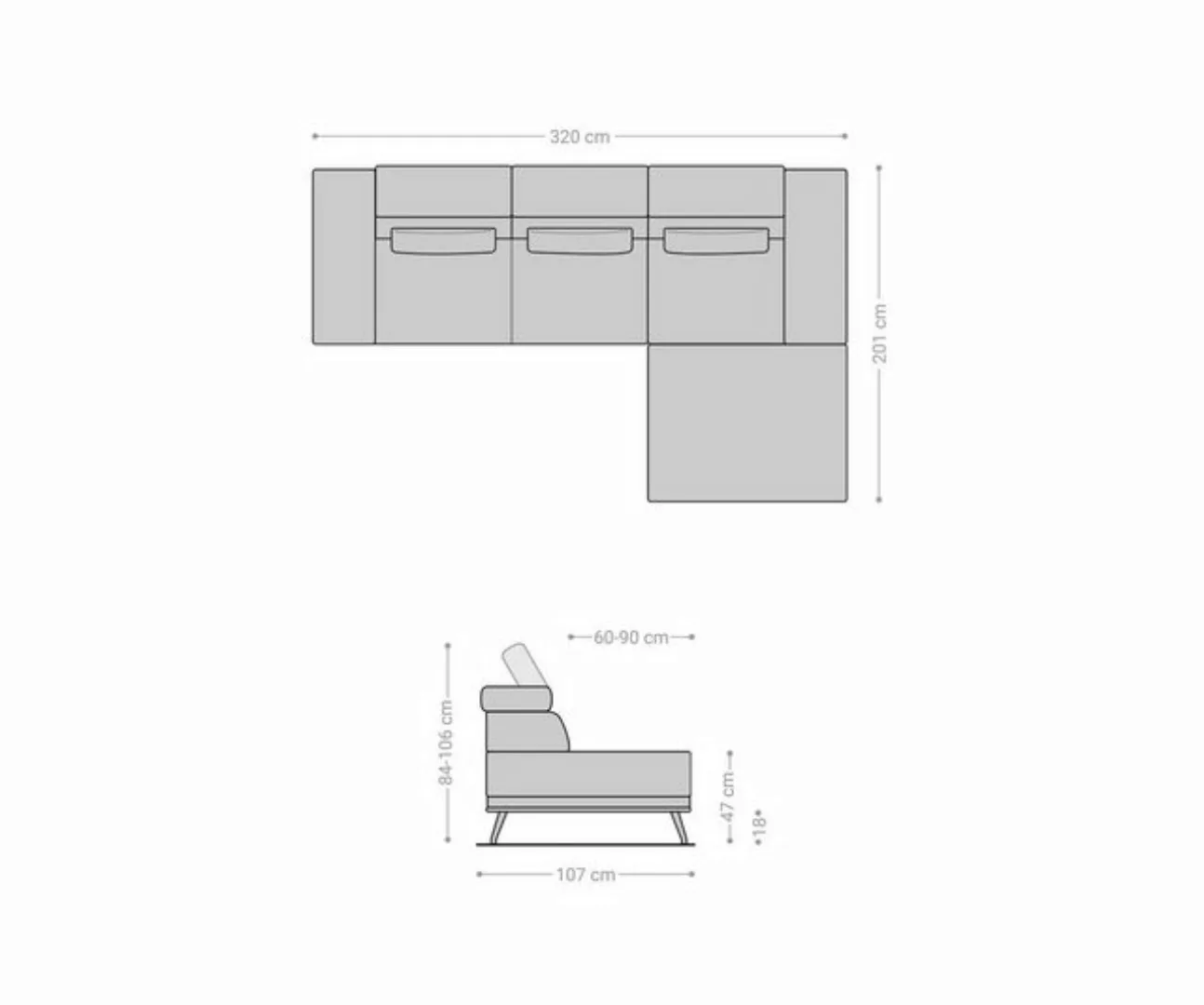 DELIFE Ecksofa Evelio, Cord Steingrau 320x200 Ottomane rechts elektrische S günstig online kaufen