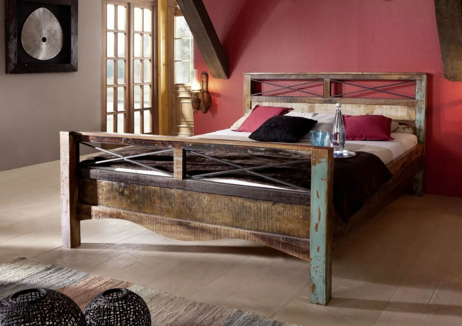 Massivmoebel24 Massivholzbett Bett Altholz 140x200x100 mehrfarbig lackiert günstig online kaufen