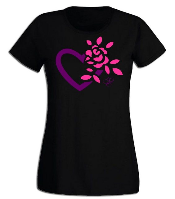 G-graphics T-Shirt Damen T-Shirt - Herz mit Blume Pink-Purple-Collection, S günstig online kaufen