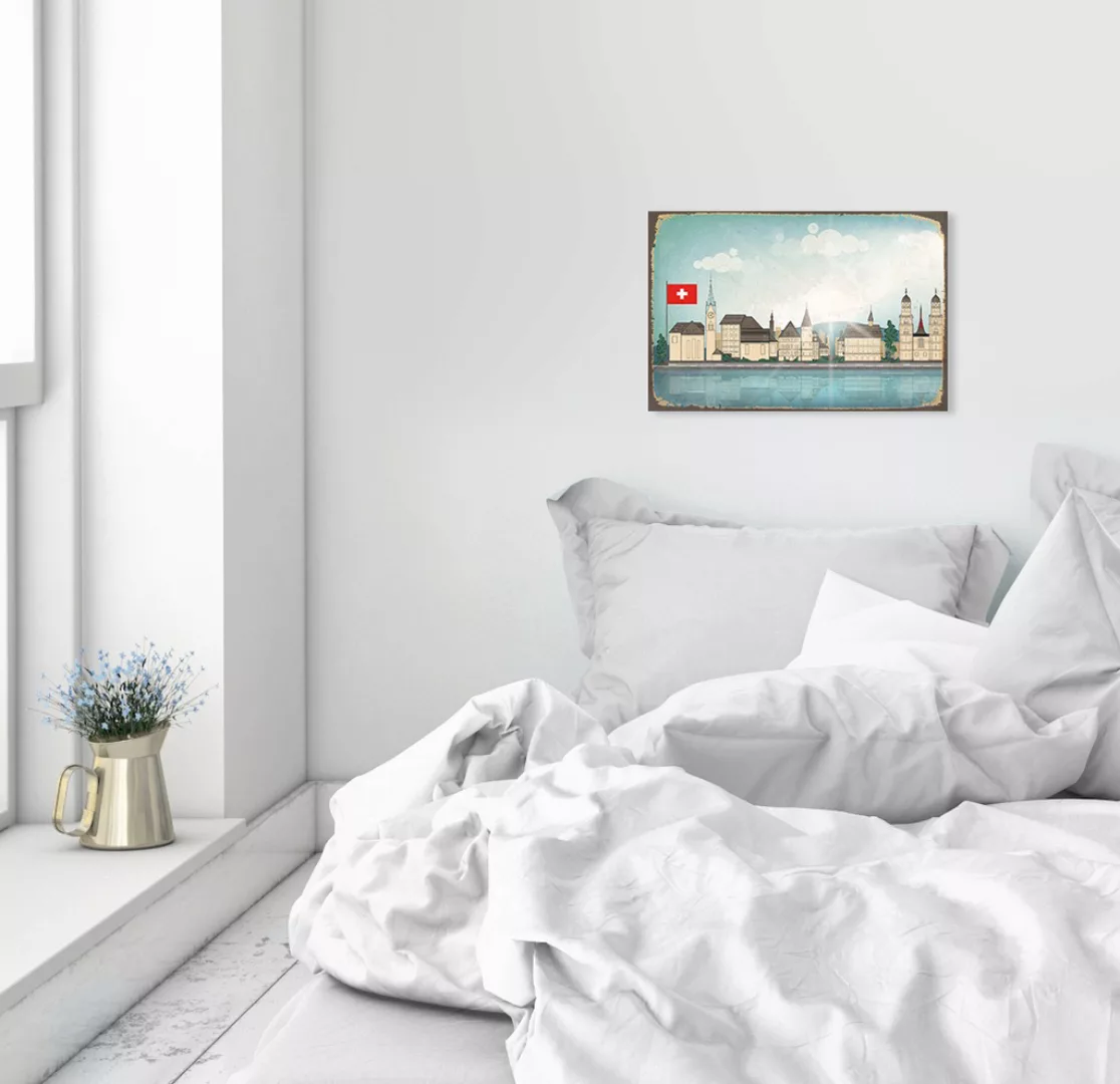 queence Metallbild "SCHWEIZ SKYLINE", Schweiz, Stahlschilder, Schweiz günstig online kaufen