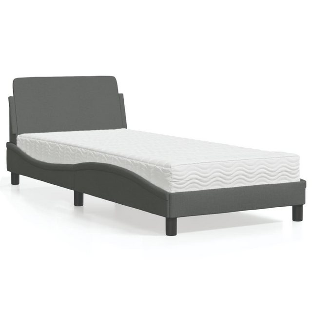 vidaXL Bettgestell Bett mit Matratze Dunkelgrau 90x200 cm Stoff Bettgestell günstig online kaufen