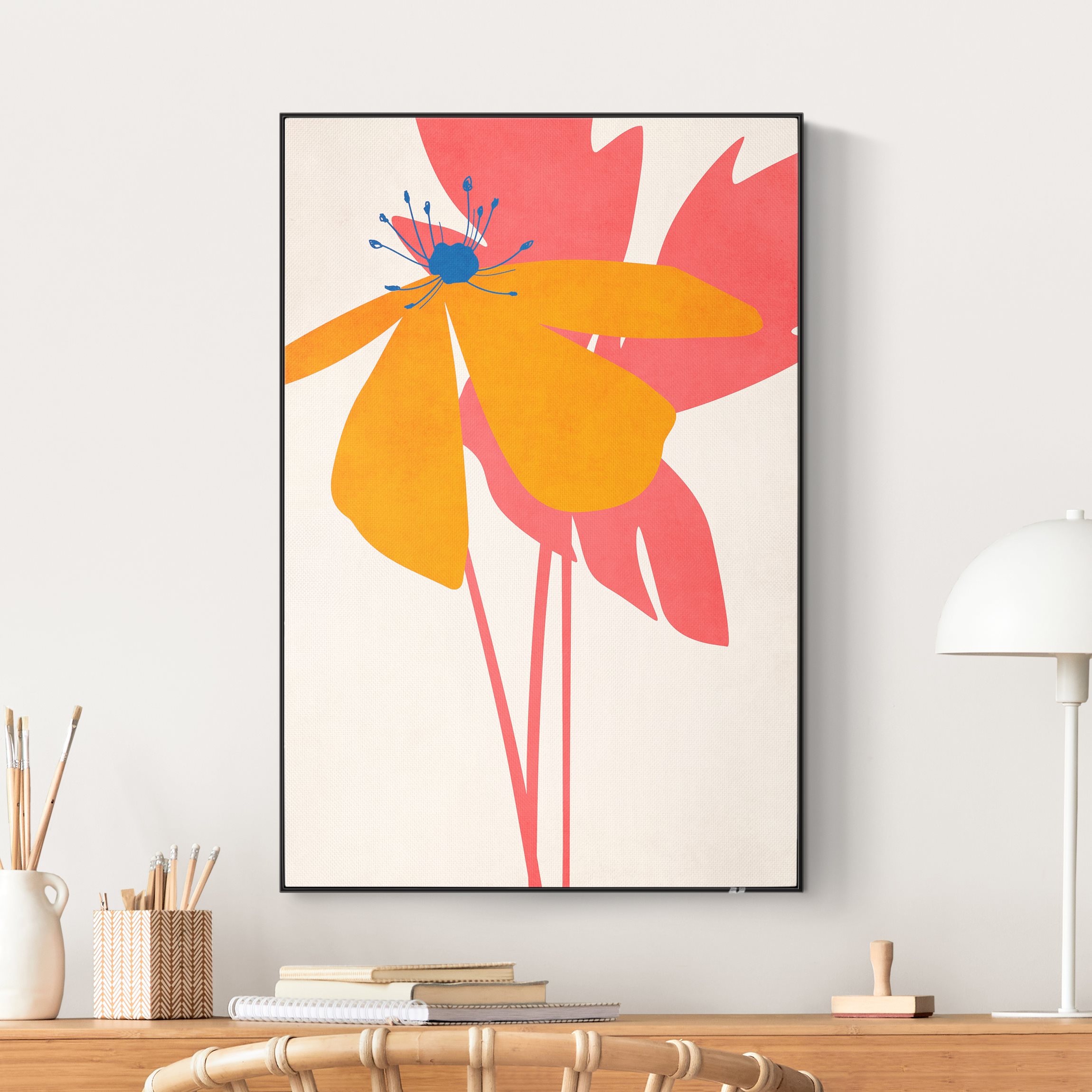 Akustik-Wechselbild mit Spannrahmen Florale Schönheit Rosa und Orange günstig online kaufen