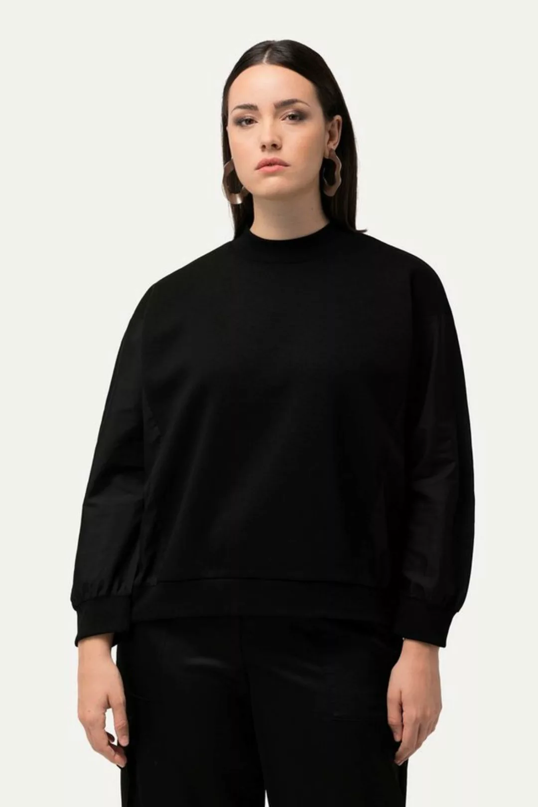 Ulla Popken Sweatshirt Sweatshirt Popeline-Einsatz Rundhals günstig online kaufen