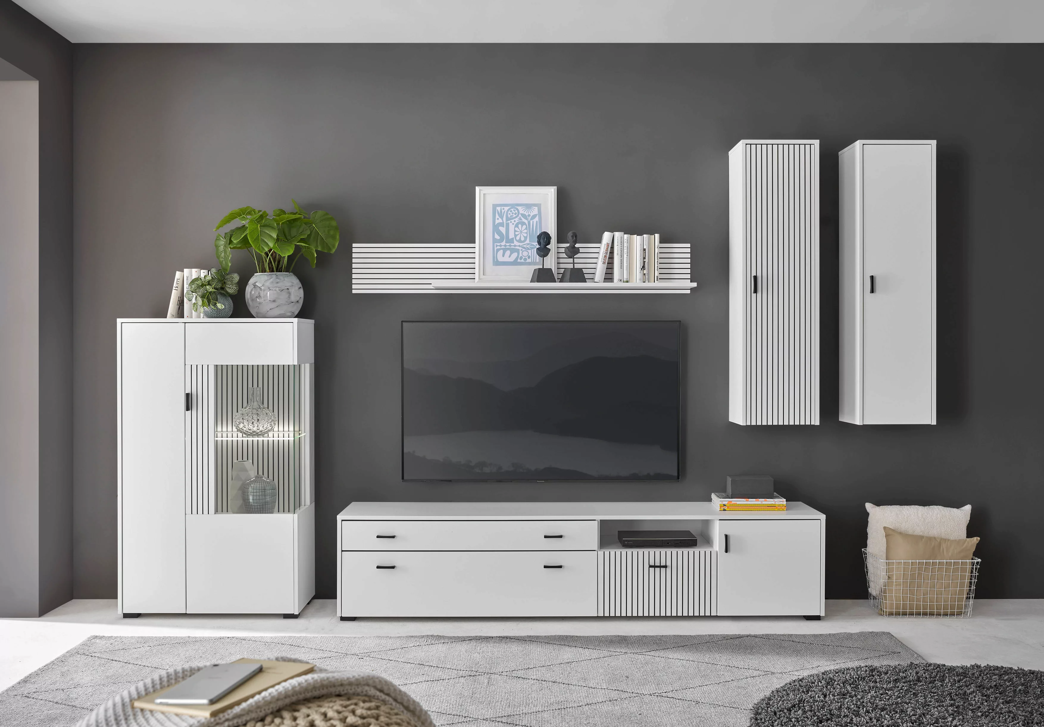 INOSIGN Wohnwand "HUDSON", (Set, 5 St.), mit moderner Rillenoptik, Griffe a günstig online kaufen