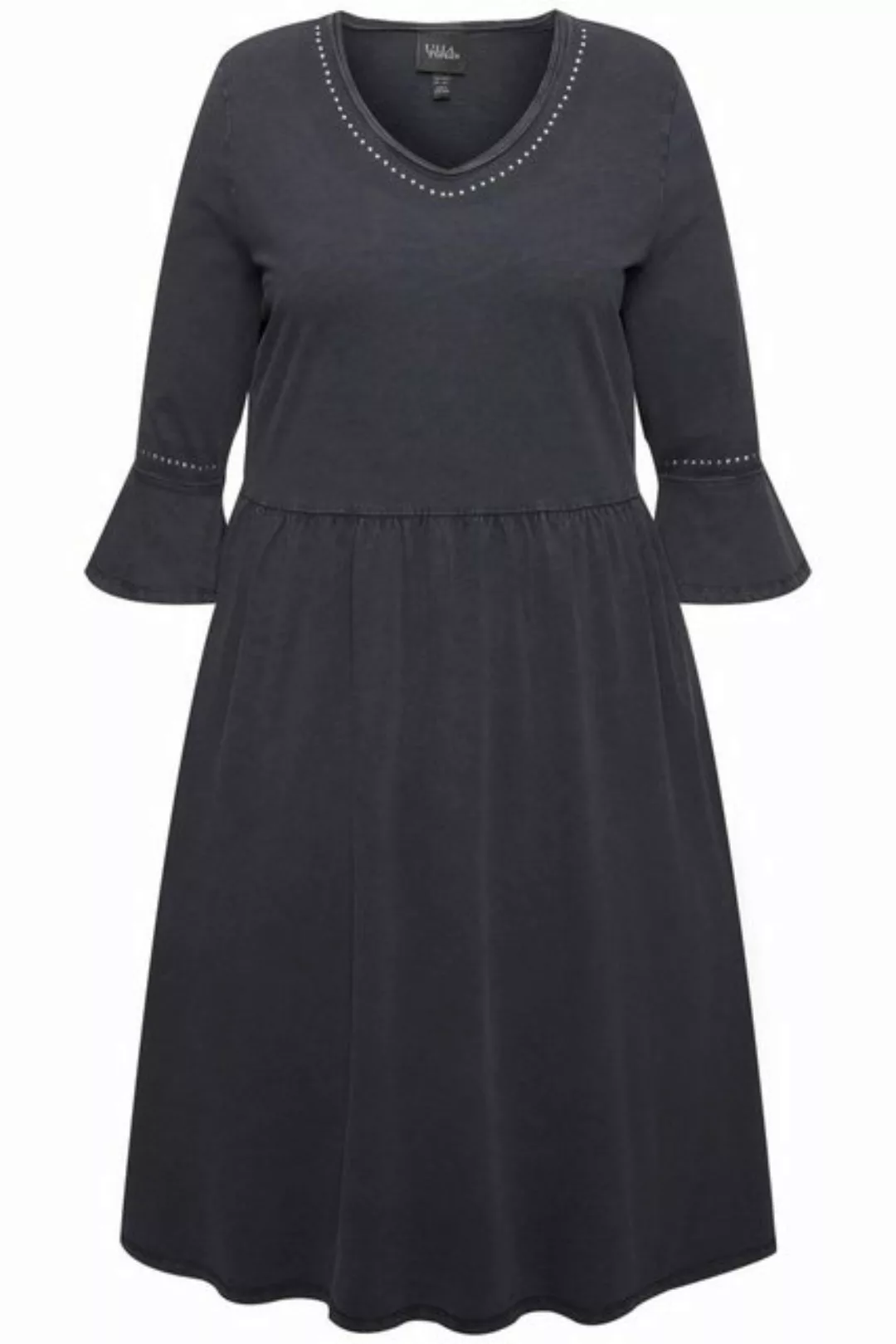 Ulla Popken Sommerkleid Jerseykleid Rollkanten A-Linie V-Ausschnitt günstig online kaufen