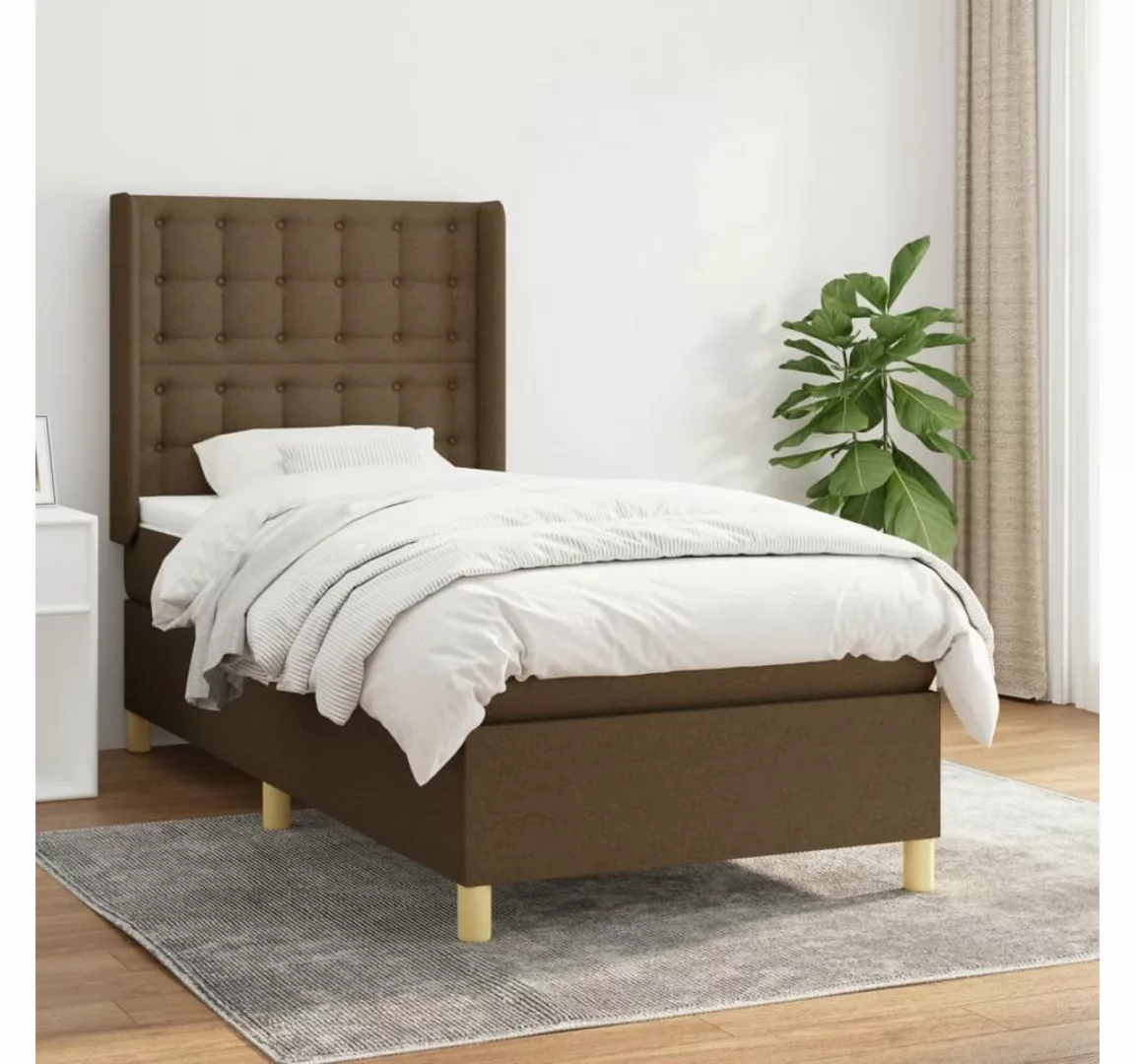 vidaXL Boxspringbett Boxspringbett mit Matratze Dunkelbraun 100x200 cm Stof günstig online kaufen