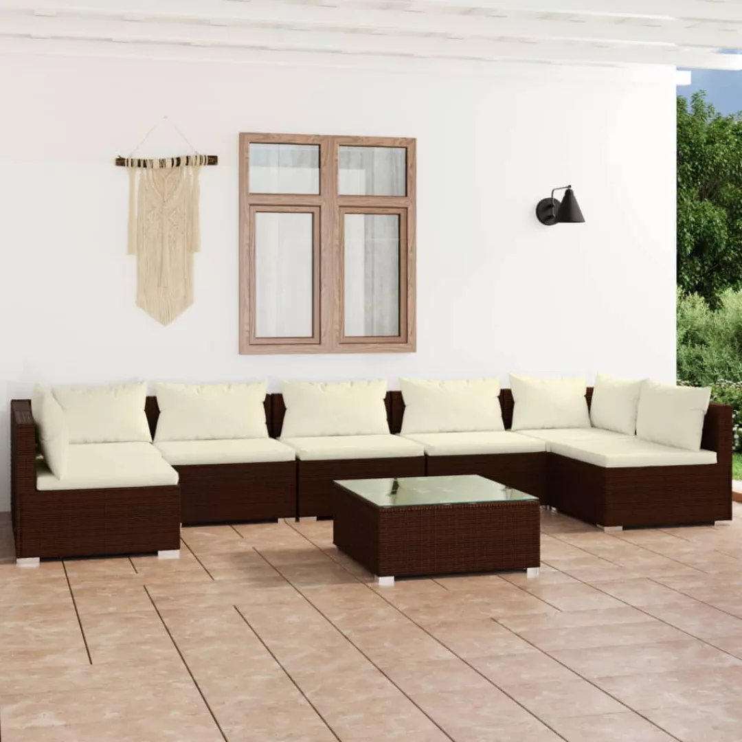 Vidaxl 8-tlg. Garten-lounge-set Mit Kissen Poly Rattan Braun günstig online kaufen