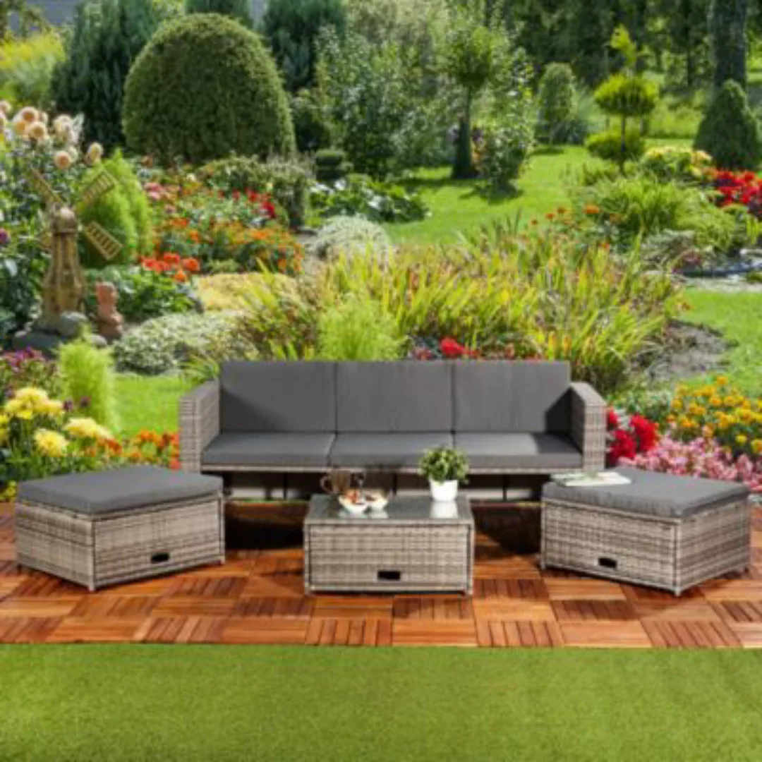 Mucola Sitzmöbel Gartenset Loungegruppe aus Polyrattan in Grau mit Kissen, günstig online kaufen