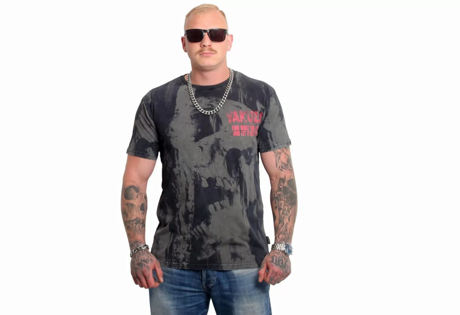 YAKUZA T-Shirt Crashed Skull in angesagter Acid Waschung günstig online kaufen