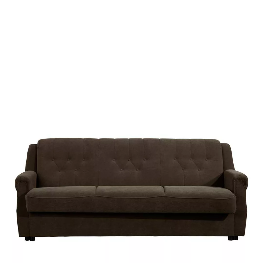 Ausklappbares Sofa braun mit Federkern Flockstoff Bezug günstig online kaufen