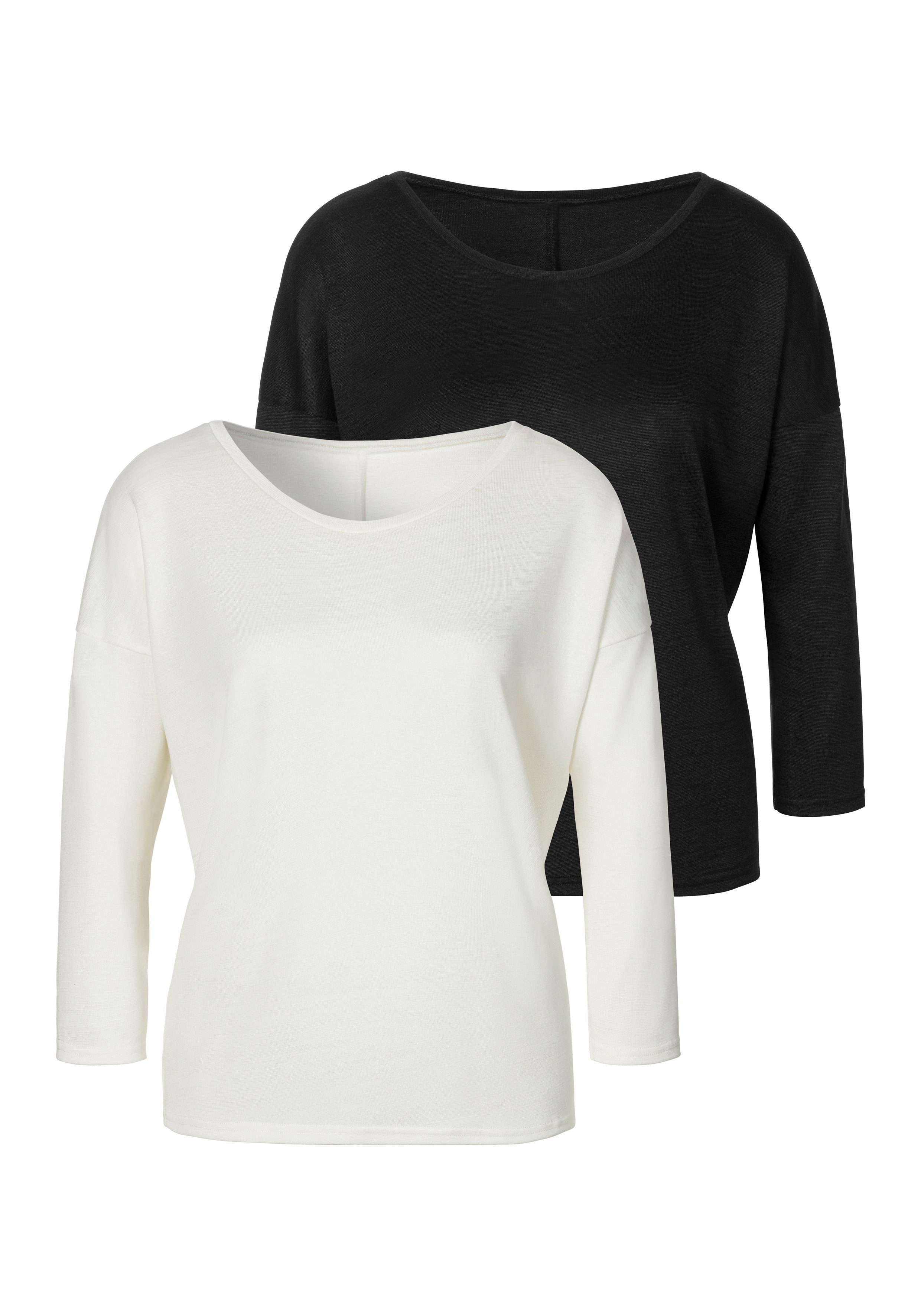 LASCANA 3/4-Arm-Shirt "aus feinem Strick", (2er-Pack), aus pflegeleichter Q günstig online kaufen