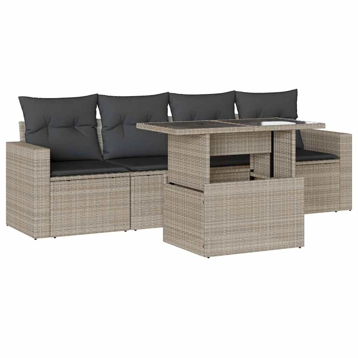 vidaXL 5-Tlg Garten-Sofagarnitur mit Kissen Hellgrau Poly Rattan 3267102 günstig online kaufen
