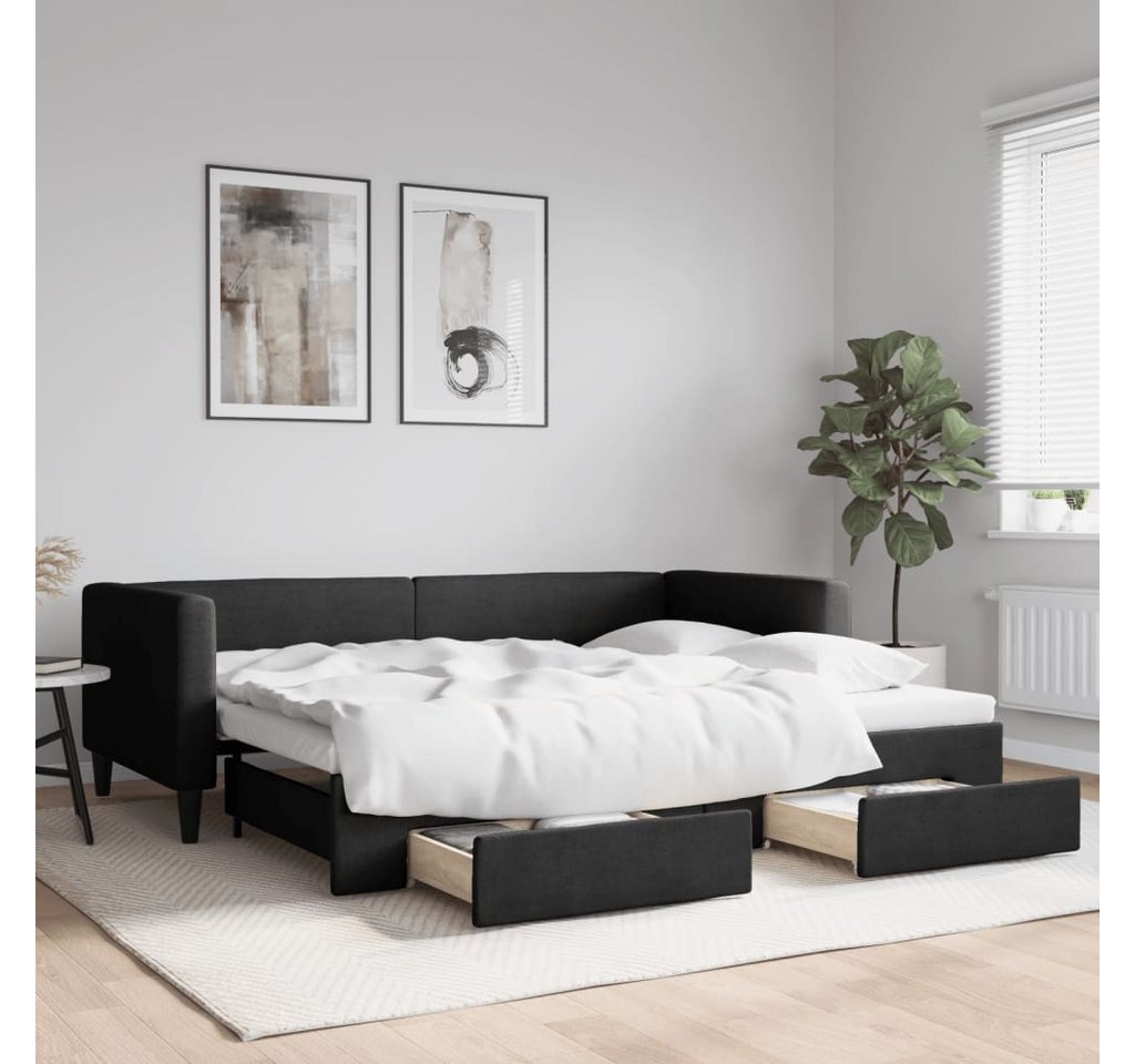 vidaXL Gästebett Tagesbett Ausziehbar mit Schubladen Schwarz 90x200 cm Stof günstig online kaufen