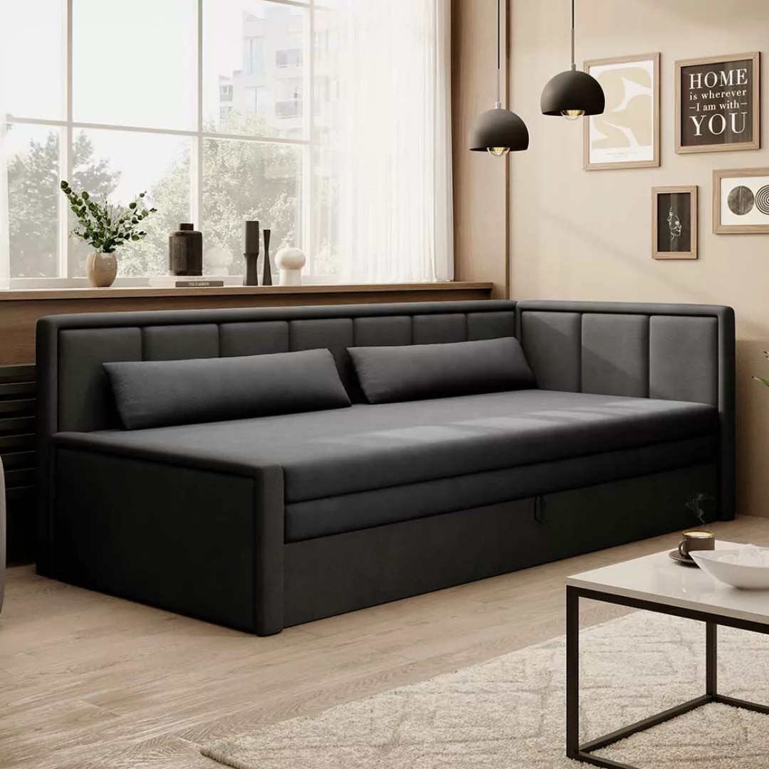 Klappcouch Schlafsofa mit Bettkasten in Grau günstig online kaufen