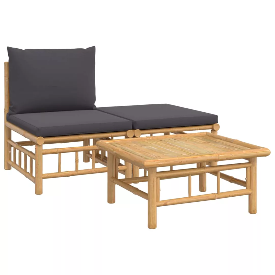 Vidaxl 3-tlg. Garten-lounge-set Mit Dunkelgrauen Kissen Bambus günstig online kaufen