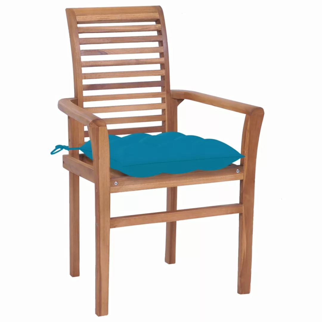 Essstühle 8 Stk. Mit Hellblauen Kissen Massivholz Teak günstig online kaufen