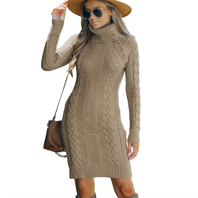 RUZU UG Jerseykleid Damen Gestricktes Pullover Pulloverkleid Strickpullover günstig online kaufen