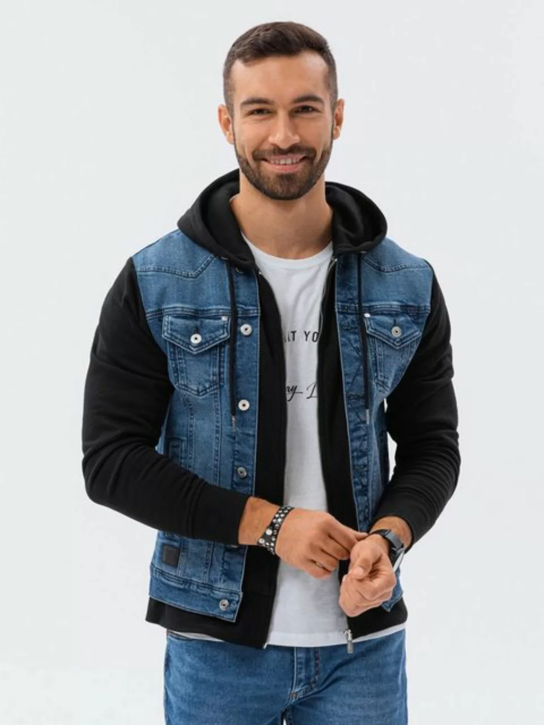 OMBRE Jeansjacke Ombre Herren-Jeansjacke für die Übergangszeit - Jeans/Schw günstig online kaufen