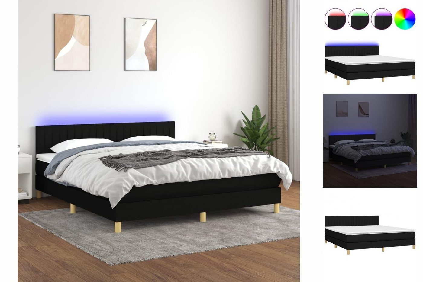 vidaXL Bettgestell Boxspringbett mit Matratze LED Schwarz 180x200 cm Stoff günstig online kaufen