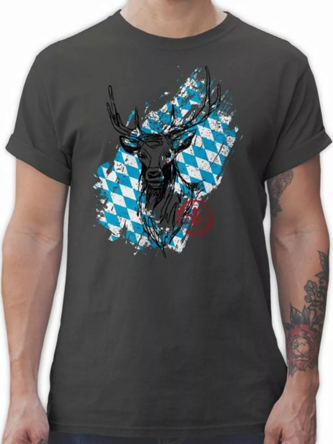 Shirtracer T-Shirt Hirsch mit bayrischem Wappen Mode für Oktoberfest Herren günstig online kaufen