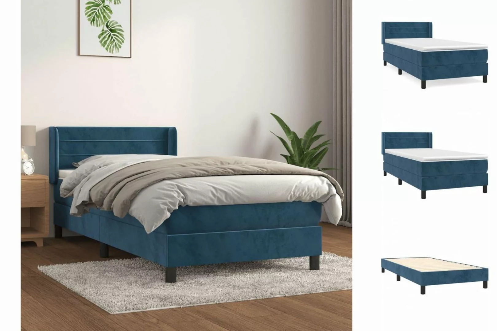 vidaXL Boxspringbett Boxspringbett mit Matratze Dunkelblau 90x200 cm Samt B günstig online kaufen