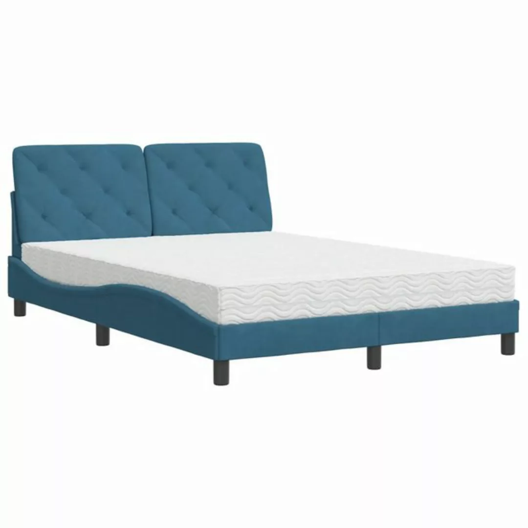 vidaXL Bettgestell, Bett mit Matratze Blau 140x190 cm Samt günstig online kaufen