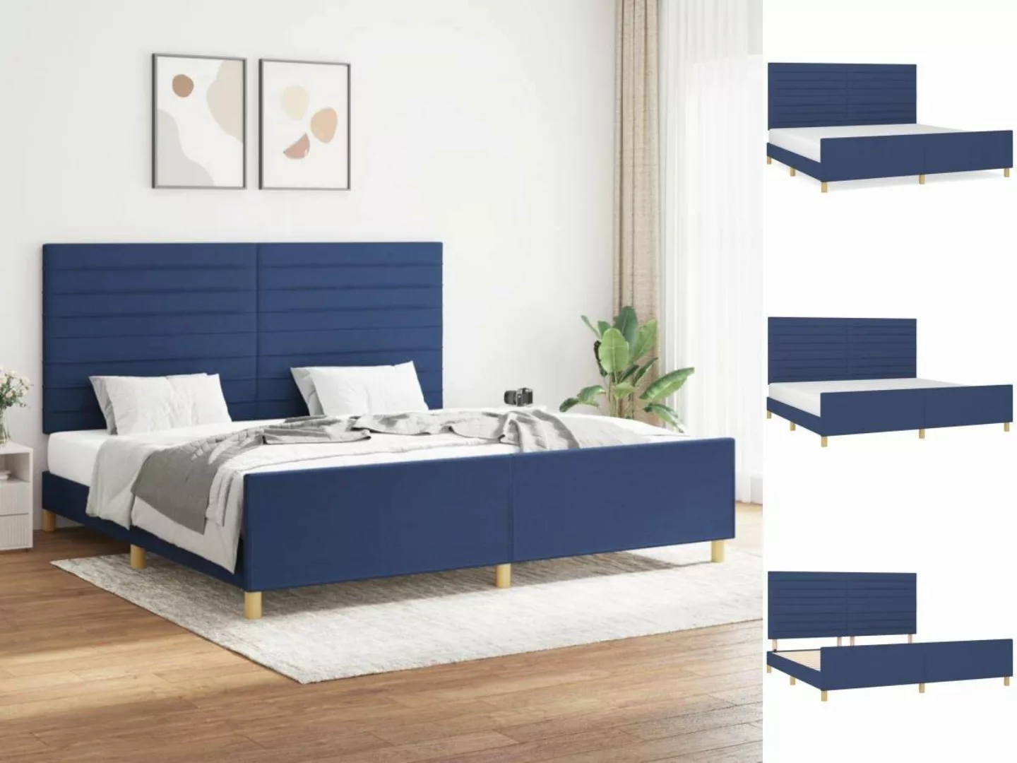 vidaXL Bettgestell Bettrahmen mit Kopfteil Blau 200x200 cm Stoff Bett Bettg günstig online kaufen