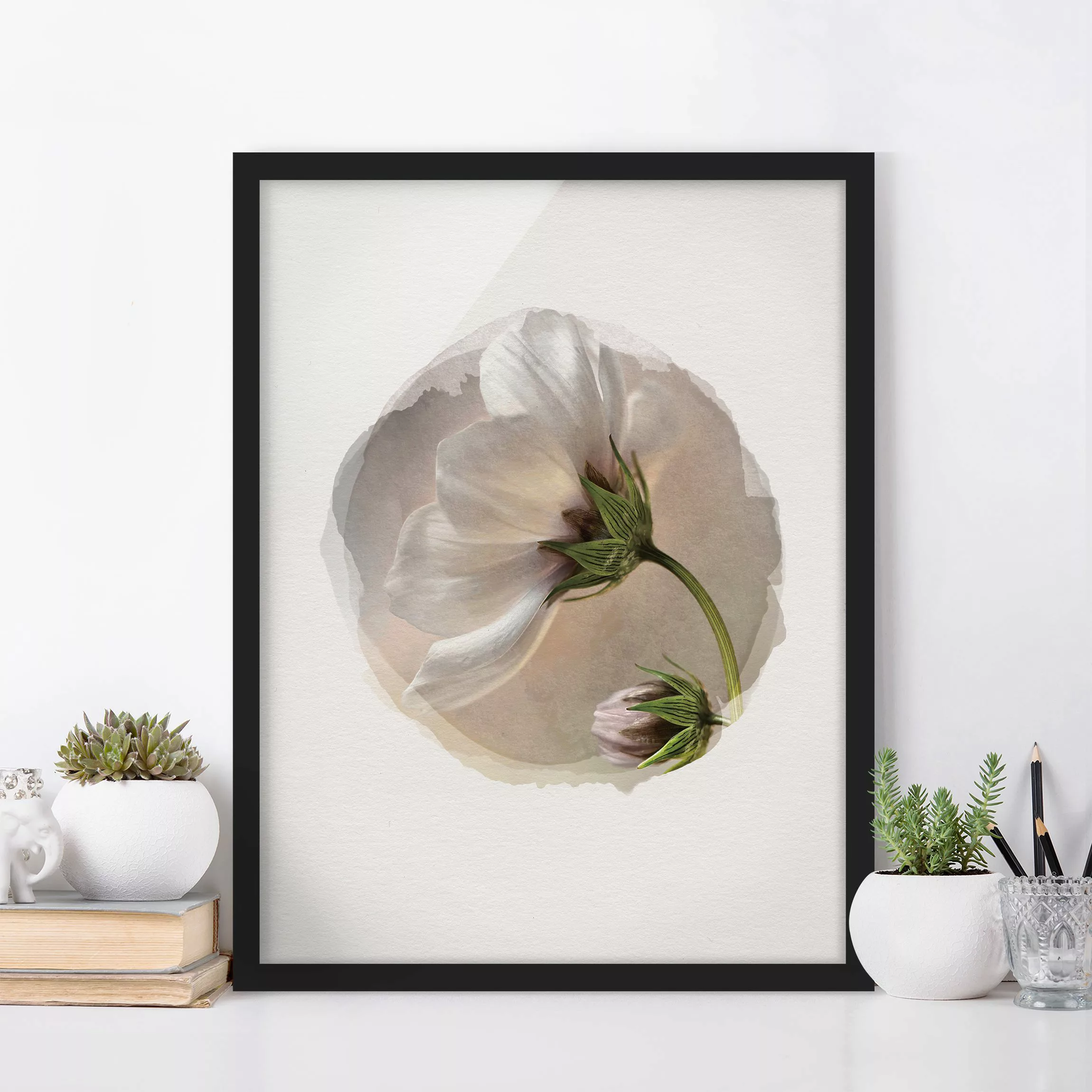 Bild mit Rahmen Blumen - Hochformat Wasserfarben - Himmlischer Blütentraum günstig online kaufen