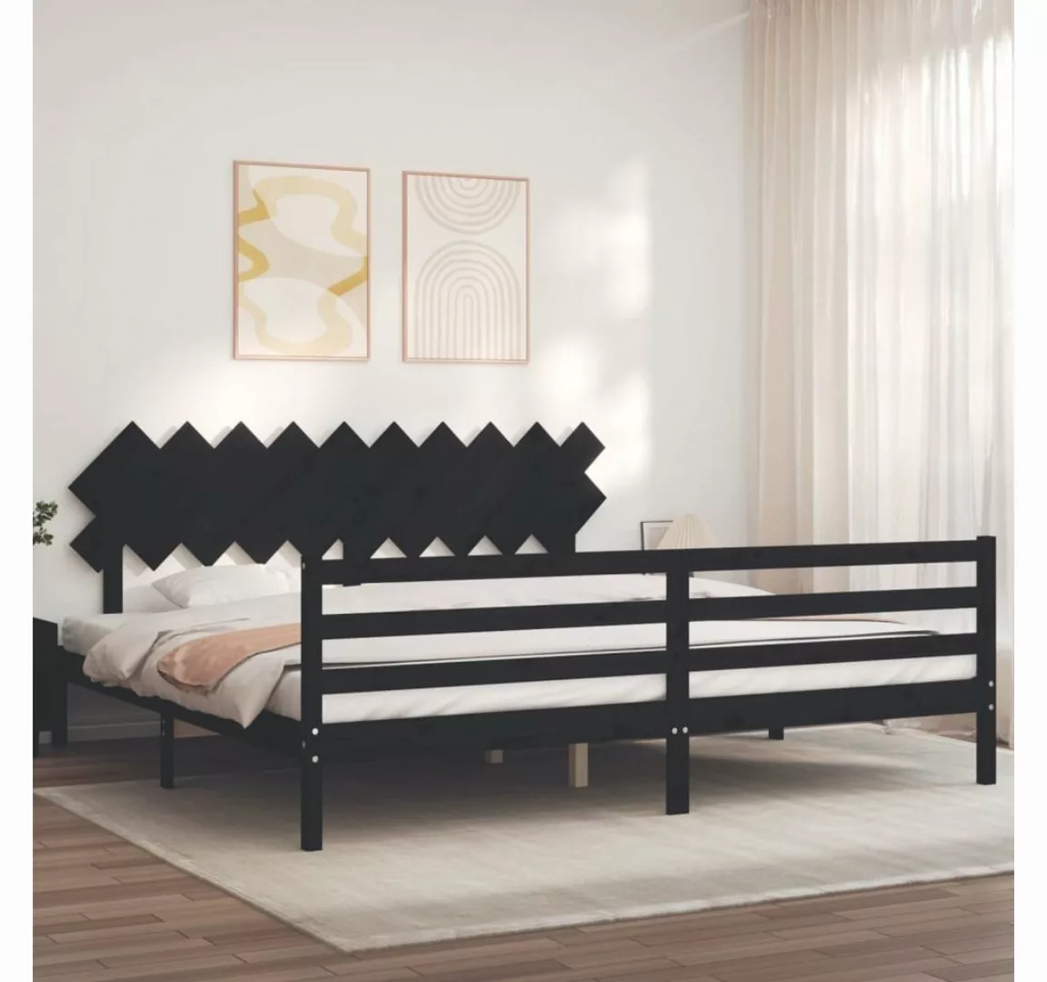 vidaXL Bett Massivholzbett mit Kopfteil Schwarz 200x200 cm günstig online kaufen