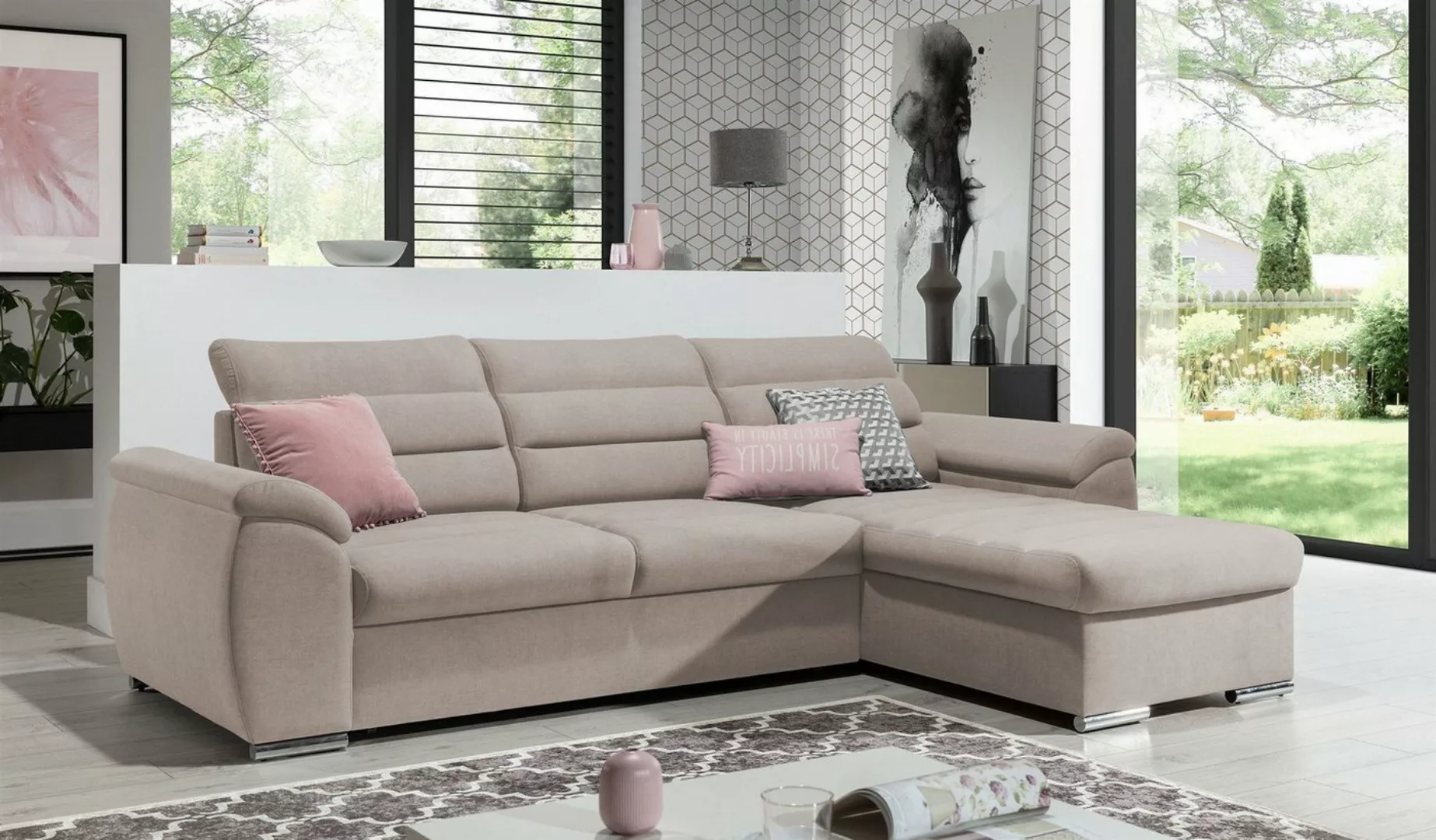 Fun Möbel Ecksofa Schlafsofa PASCARA XS in Stoff Esito mit Ottomane, Bettkä günstig online kaufen