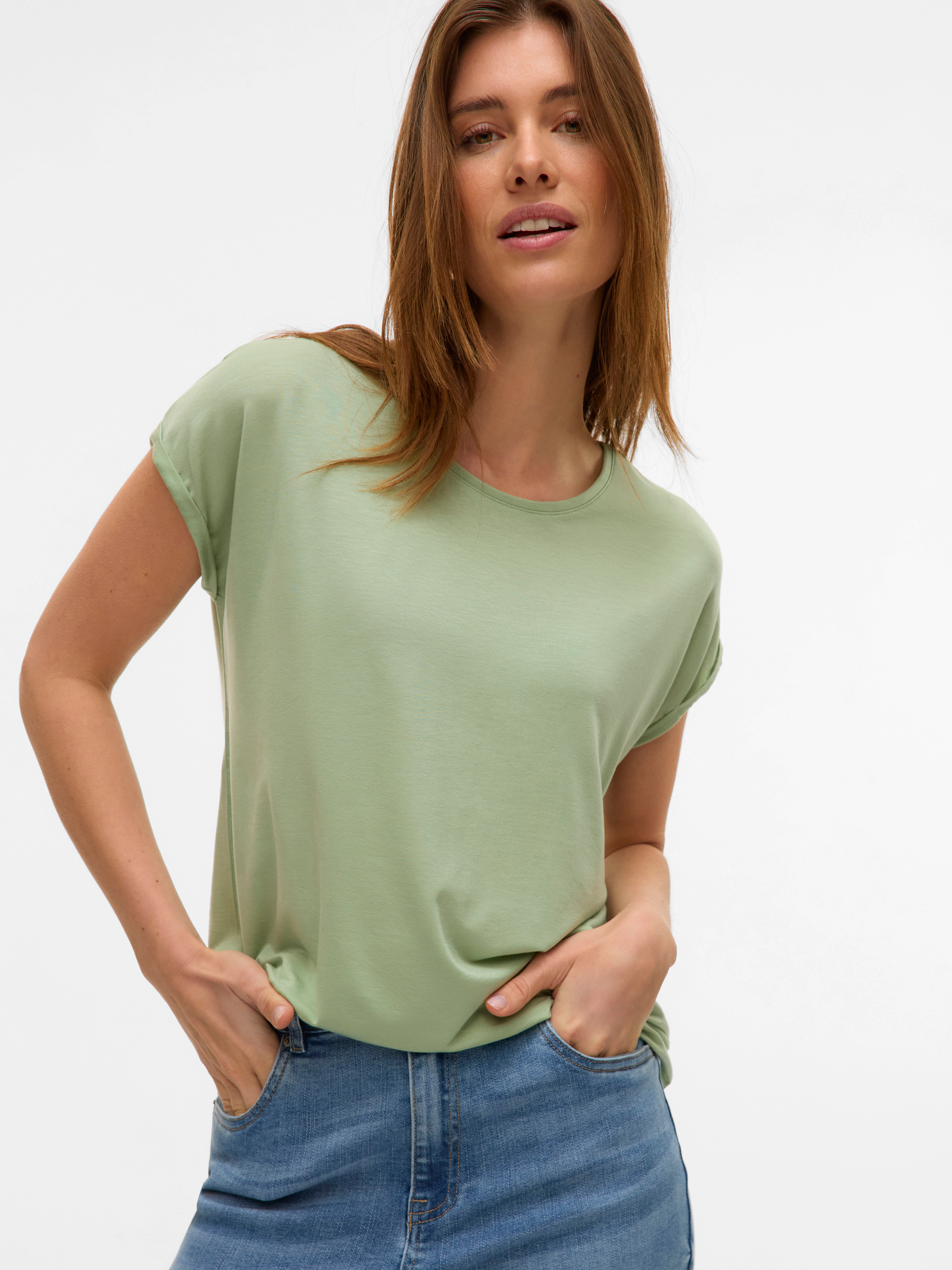 Vero Moda Rundhalsshirt "VMAVA PLAIN SS TOP GAJRS NOOS" günstig online kaufen