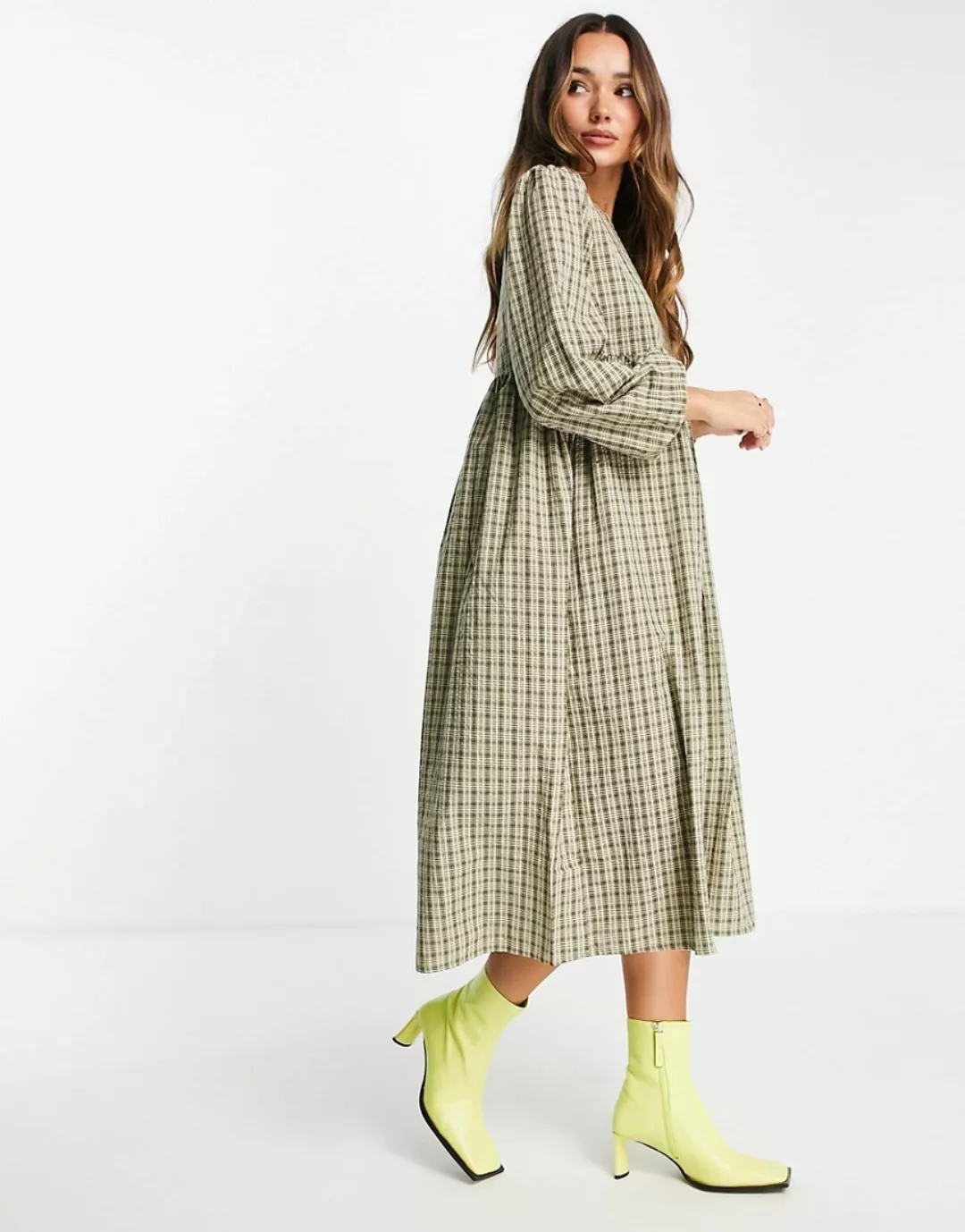 Urban Threads – Gestuftes Midi-Hängerkleid mit Karomuster-Mehrfarbig günstig online kaufen