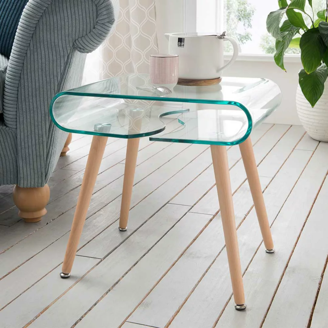 Beitisch mit Glasplatte in Transparent Skandi Design günstig online kaufen