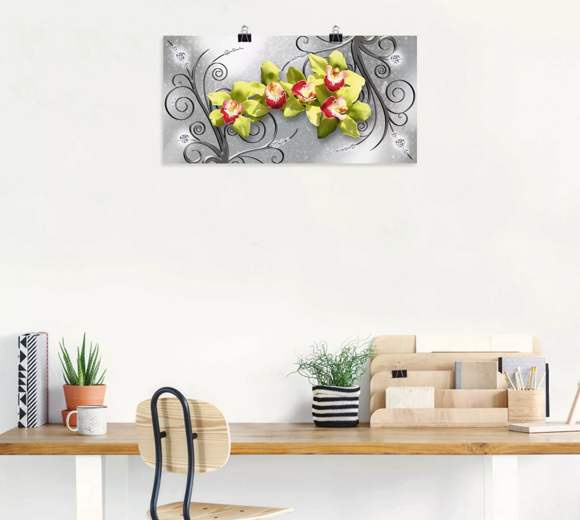 Artland Wandbild "Grüne Orchideen auf Ornamenten", Blumenbilder, (1 St.), a günstig online kaufen
