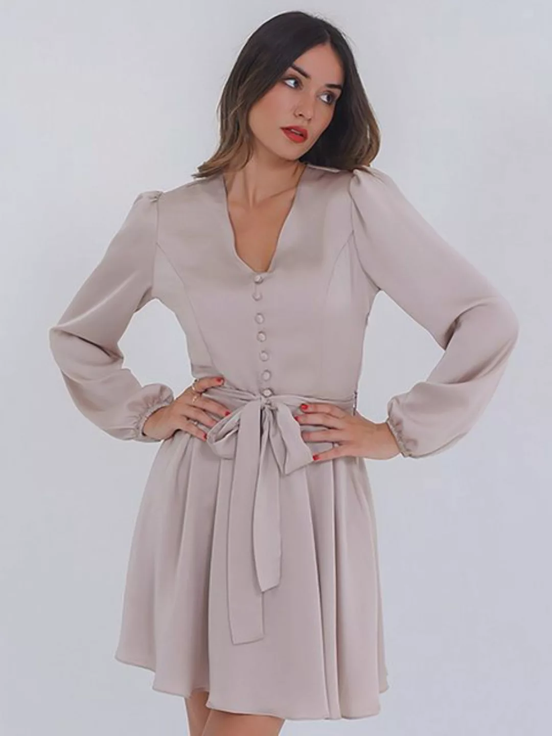 Freshlions Satinkleid Kleid 'Lilla' L beige Sonstige, Taillentunnelzug günstig online kaufen